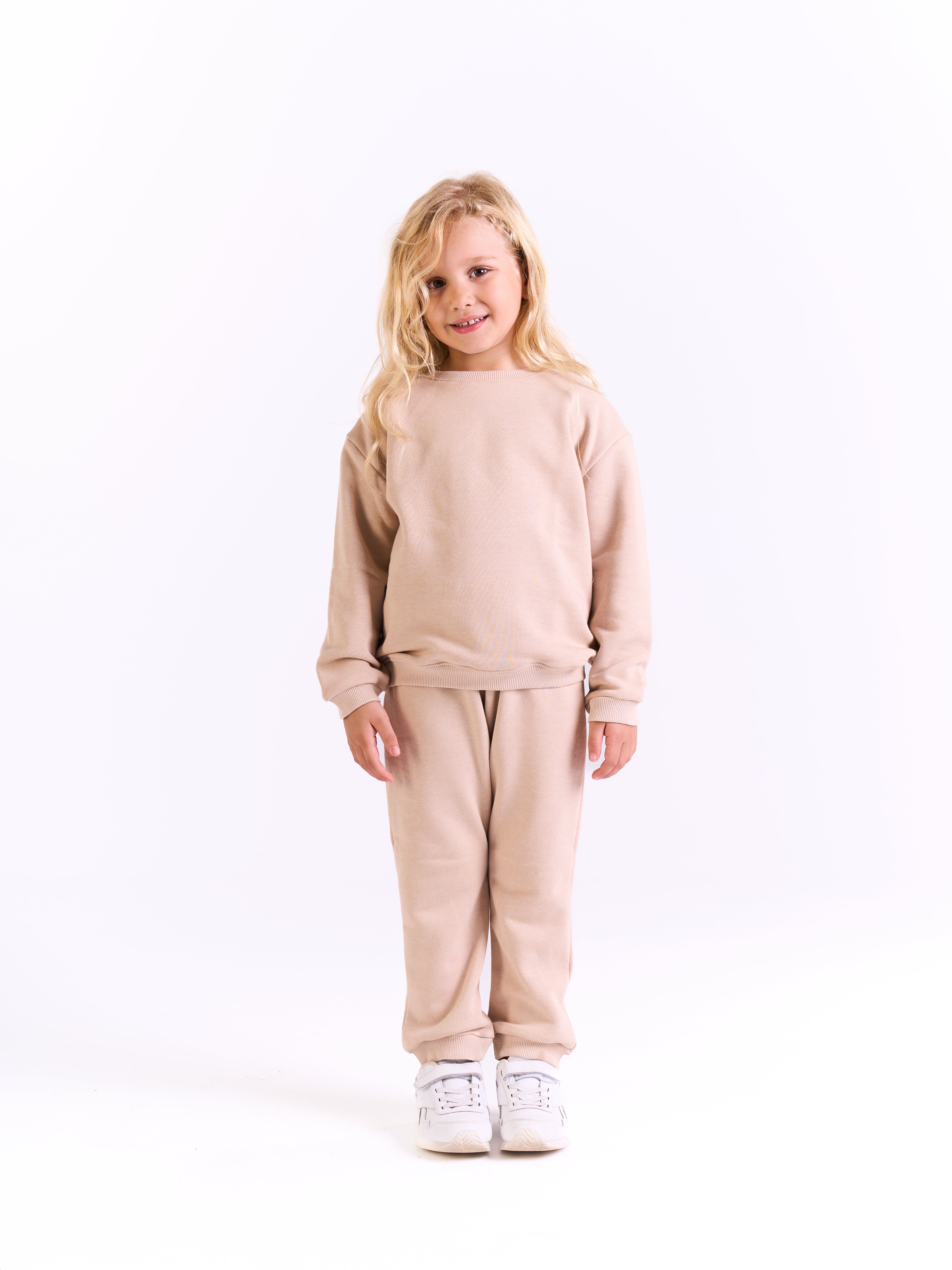 Unisex-Cotton Sweat Set -plain - Beige