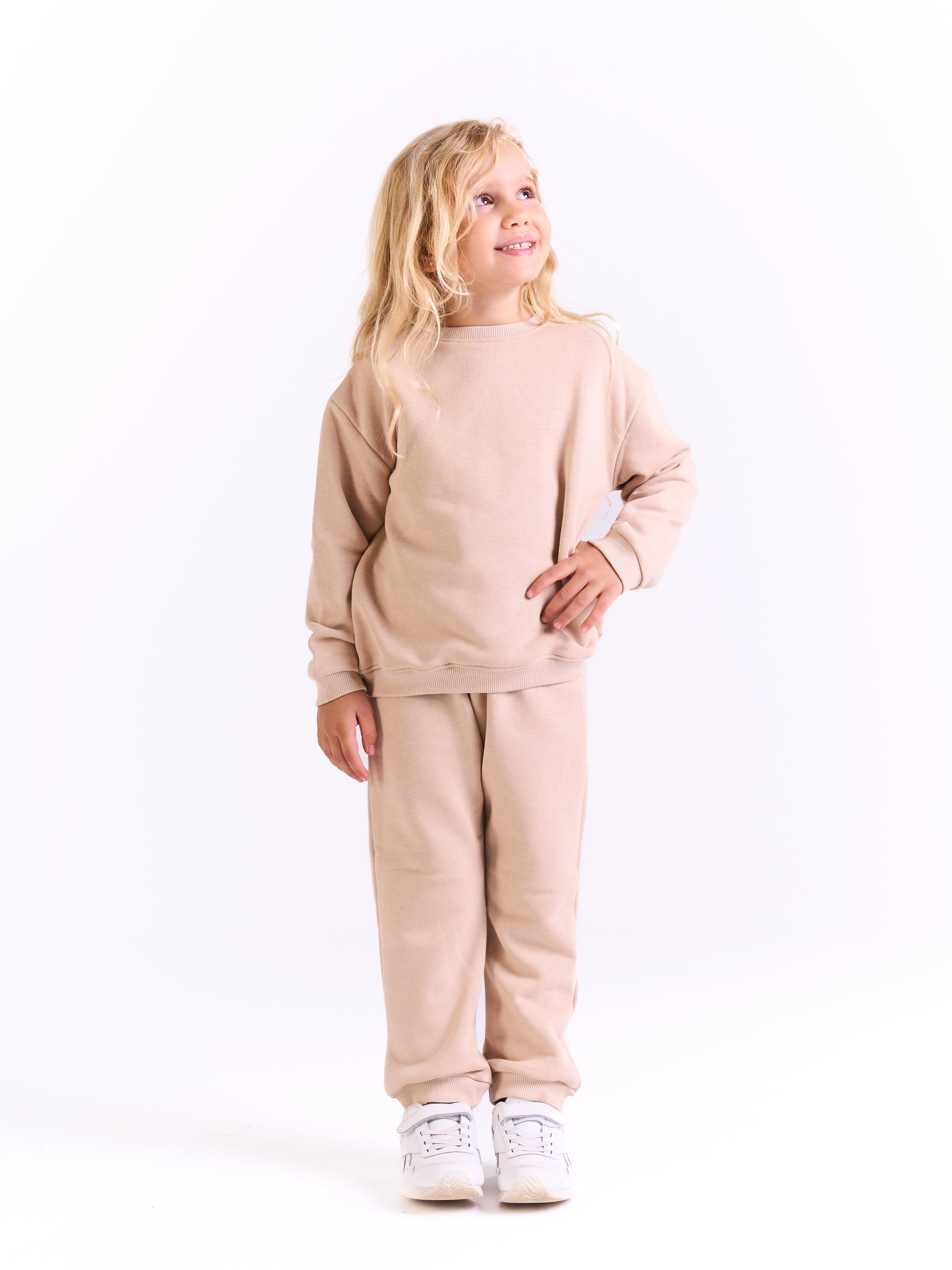 Unisex-Cotton Sweat Set -plain - Beige