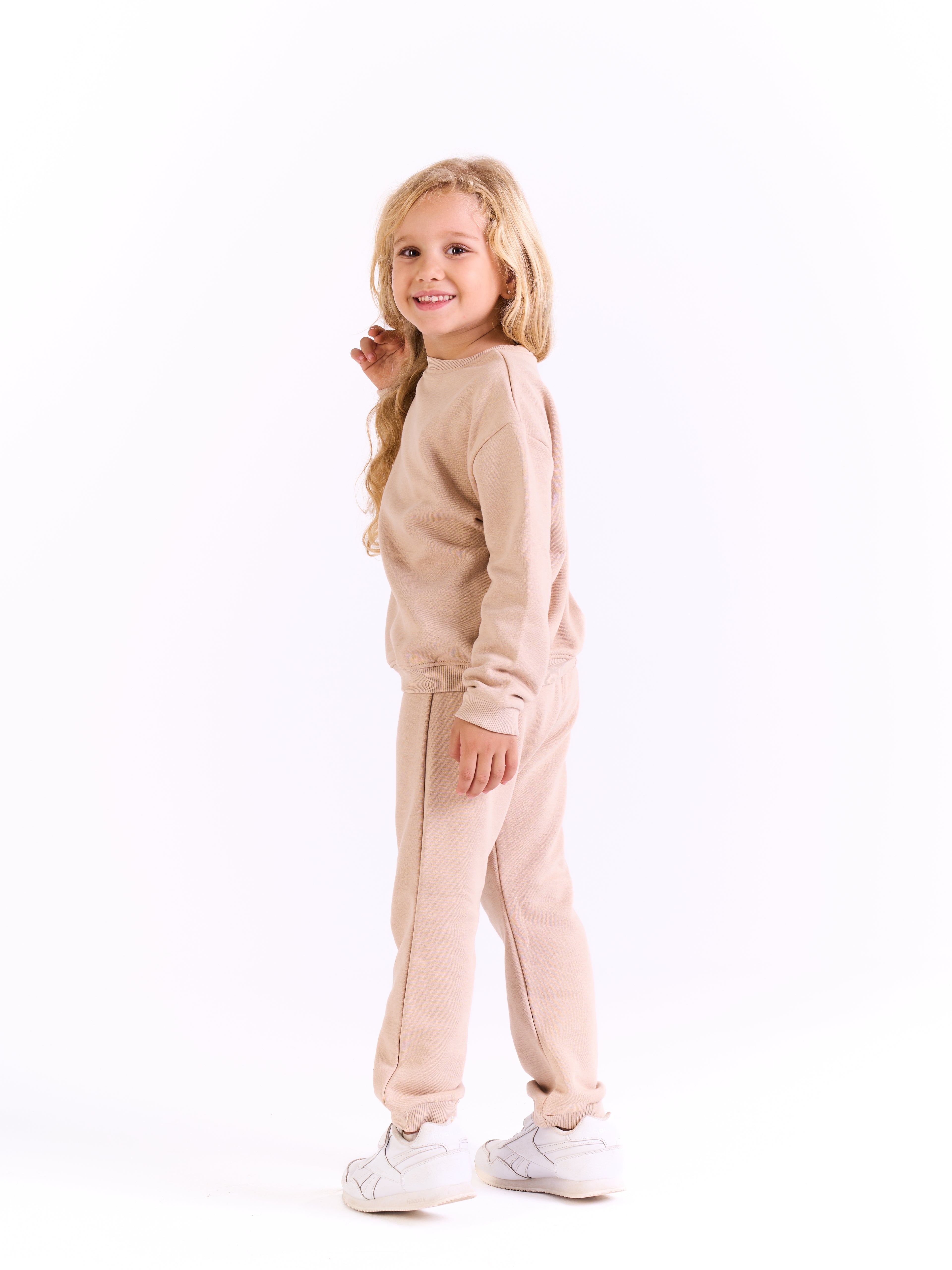 Unisex-Cotton Sweat Set -plain - Beige