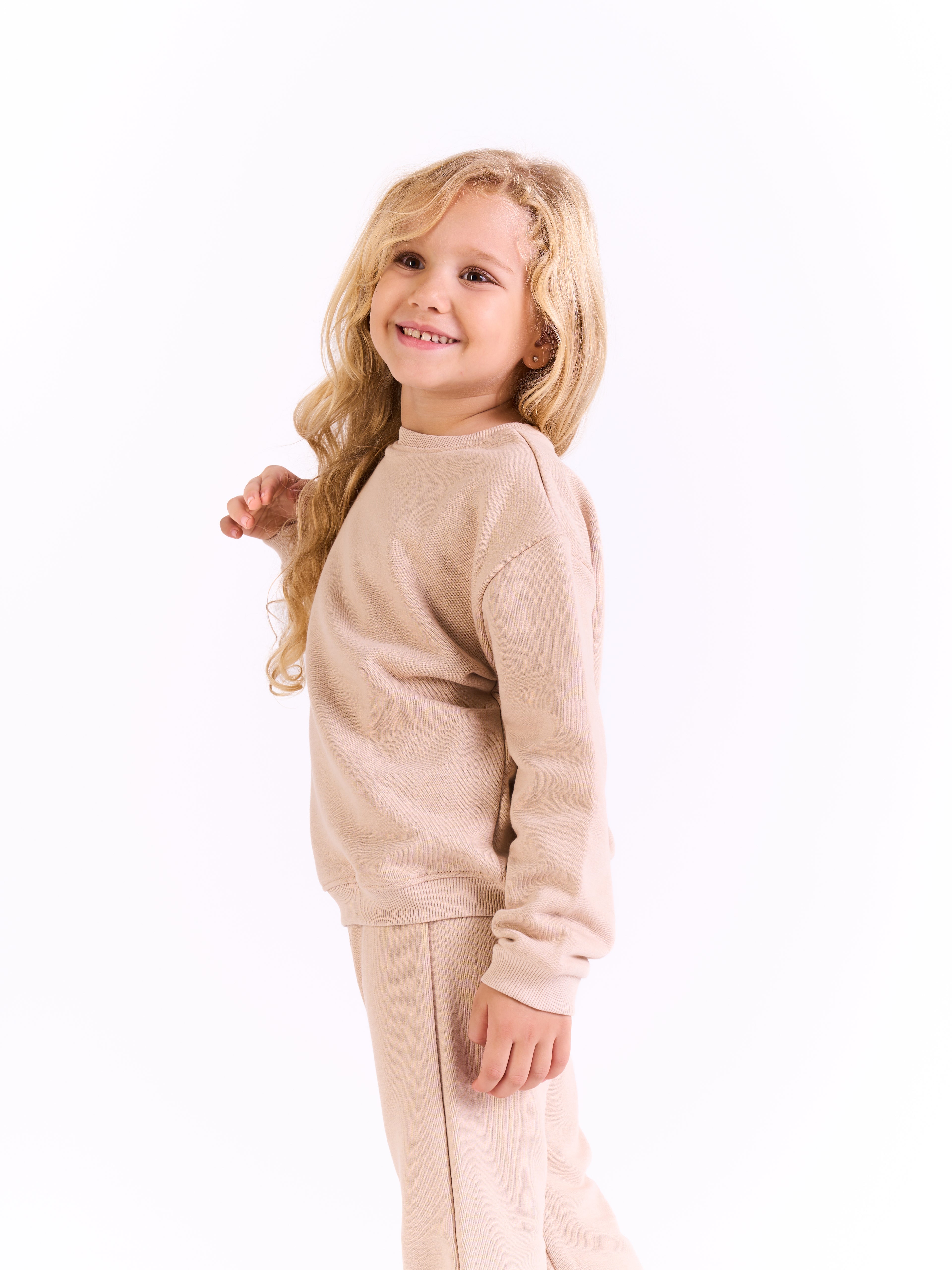 Unisex-Cotton Sweat Set -plain - Beige