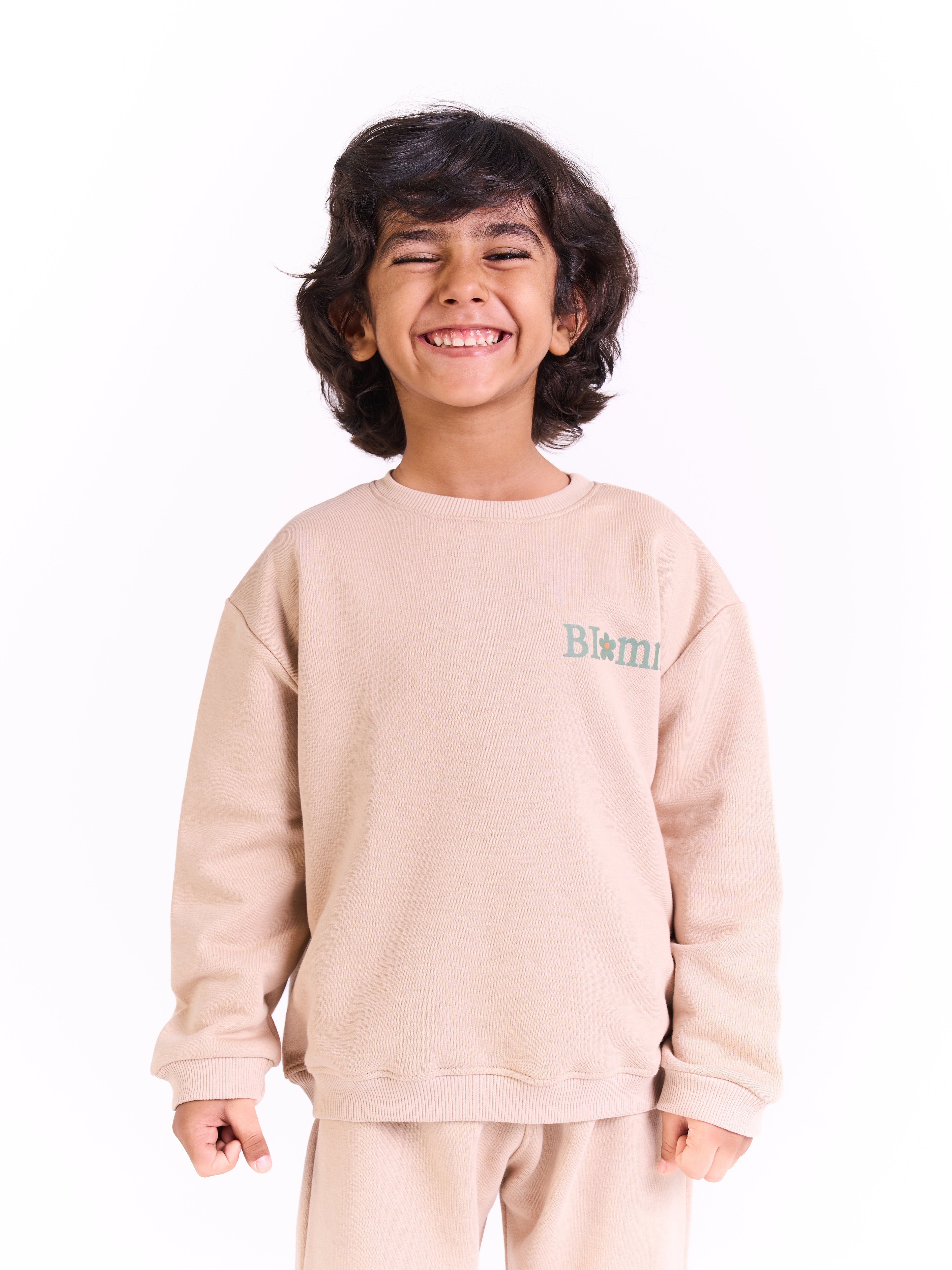 Unisex-Cotton Sweatshirt - Printed logo-Beige