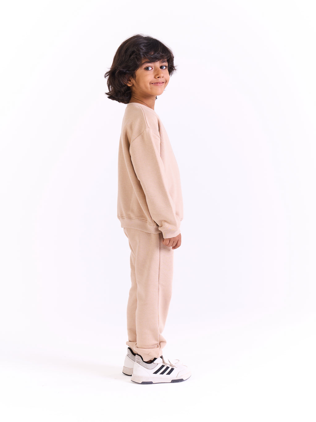 Unisex-  Cotton Sweat Set-Printed logo- Beige