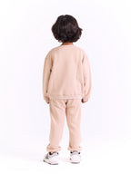 Unisex-  Cotton Sweat Set-Printed logo- Beige