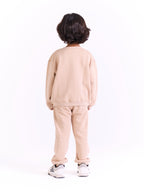 Unisex-  Cotton Sweat Set-Printed logo- Beige