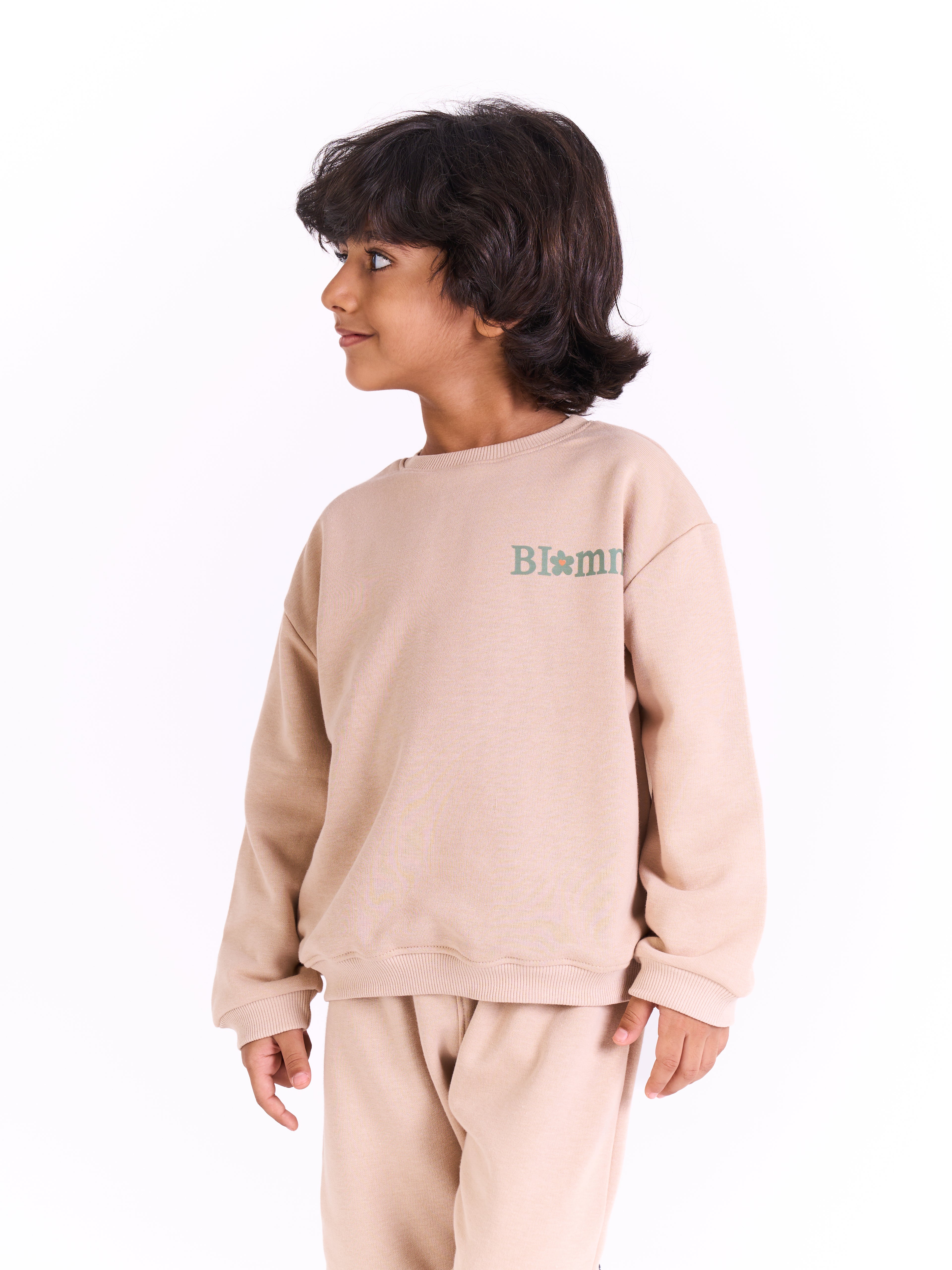 Unisex-Cotton Sweatshirt - Printed logo-Beige