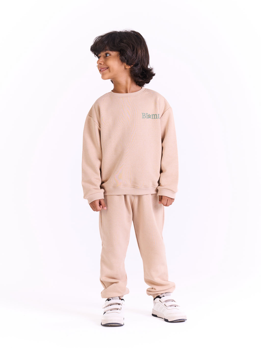 Unisex-  Cotton Sweat Set-Printed logo- Beige