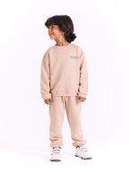 Unisex-  Cotton Sweat Set-Printed logo- Beige